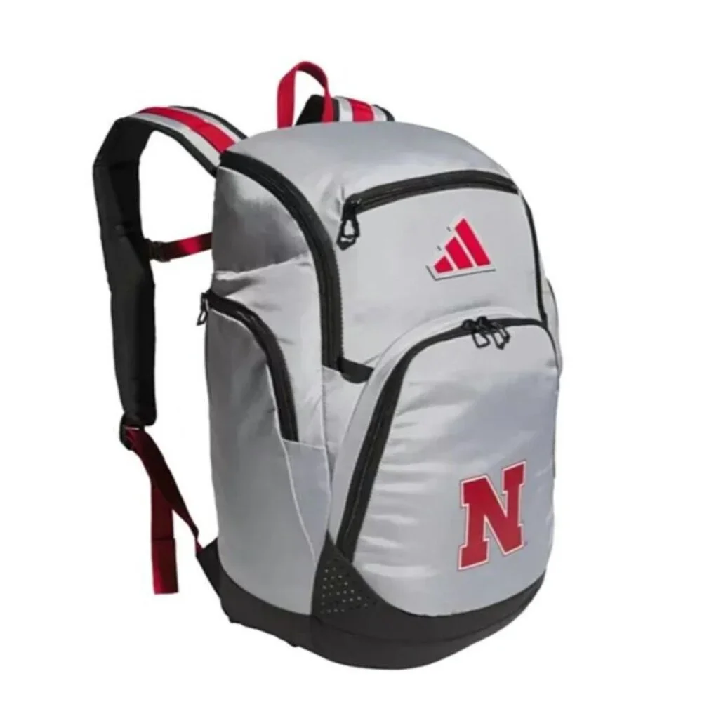 adidas Nebraska Cornhuskers 5-Star Team 2 Laptop Backpack 14 x 9 x 20 Gray Red